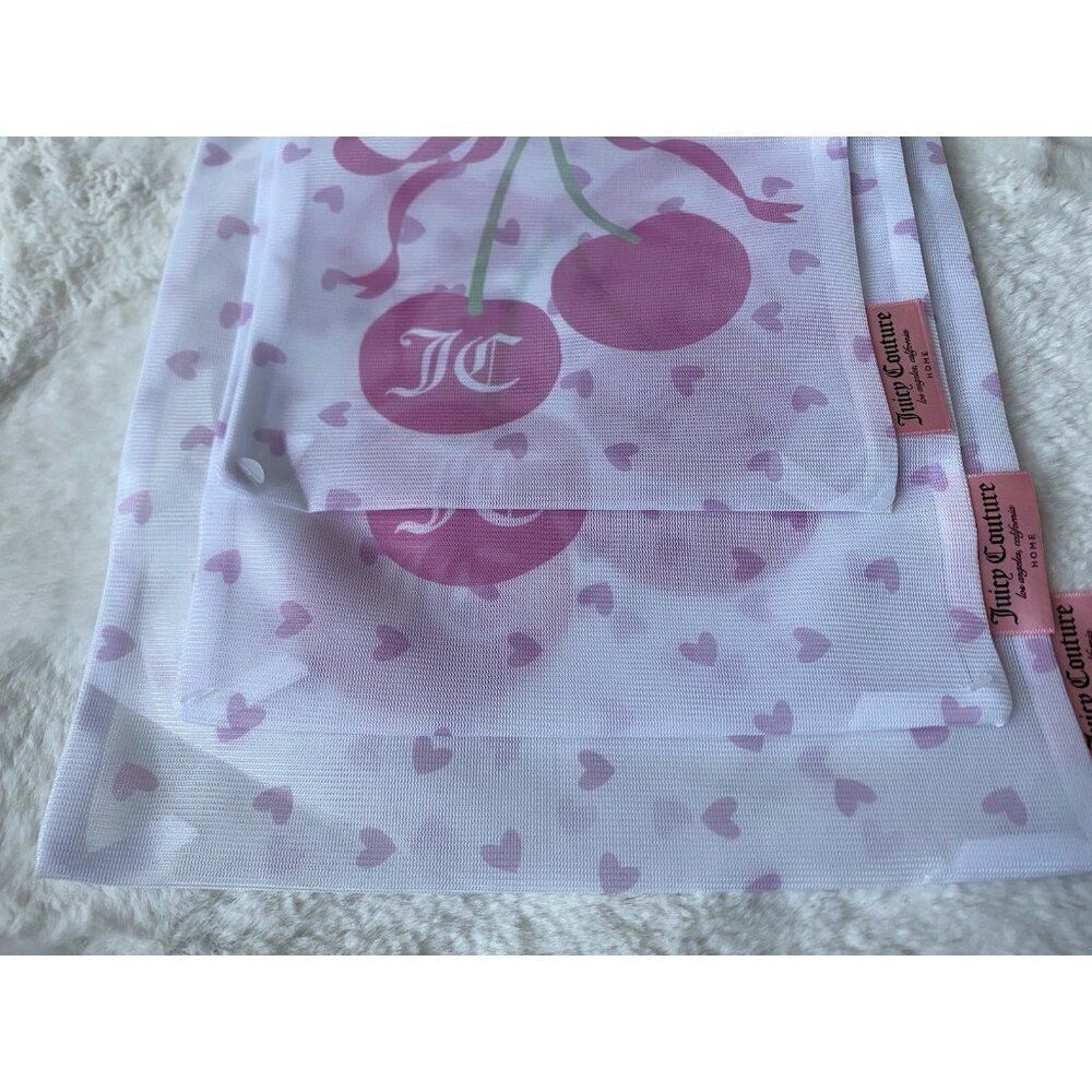 Set Of 3 Juicy Couture Home Pink Mesh Wash Bags Cherries Cherry‎ Bows Hearts NEW - Picture 4 of 15